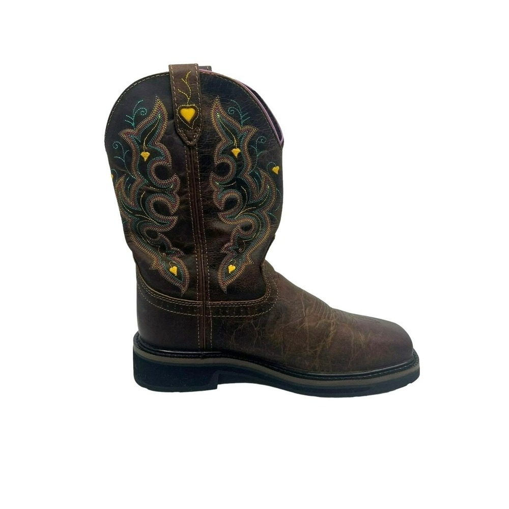 Justin Sunney Western Work Boots Women 8B Brown Good Composite Toe Leather - Picture 10 of 14